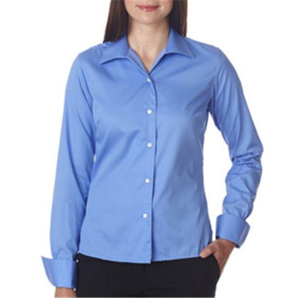 NWT ULTRACLUB WHISPER ELITE TWILL BUTTON DOWN FRENCH CUFFS WATERFALL BLUE MED.